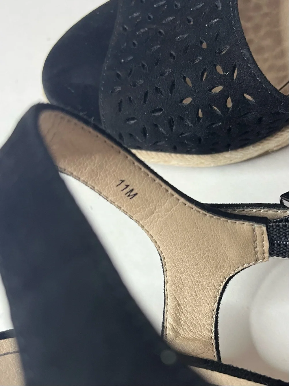 Vionic Ariel Black Suede Supportive Espadrille Wedge Sandal - Size 11
